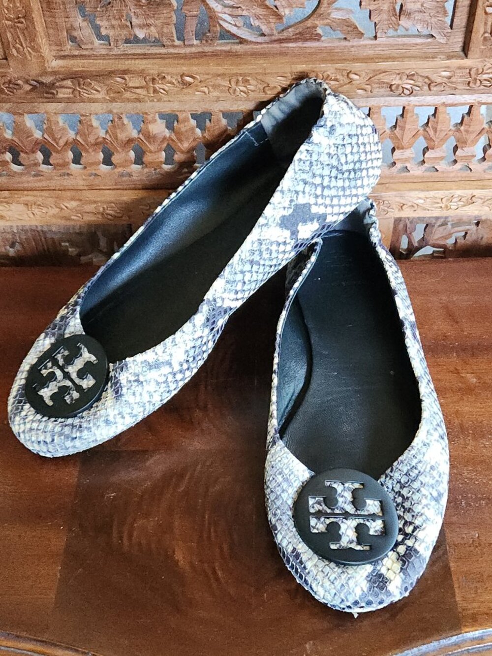 Tory Burch Minnie Roccia Travel Flats - White Python Design